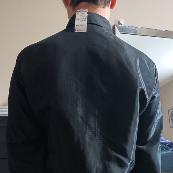 Vintage 80s Black Patterned Blouse Rose Detail Made in Canada Goth Deadstock NOS - Picture 3 of 10